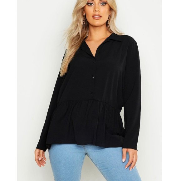 Boohoo Tops - Boohoo Plus Peplum Hem Shirt Black Size 18